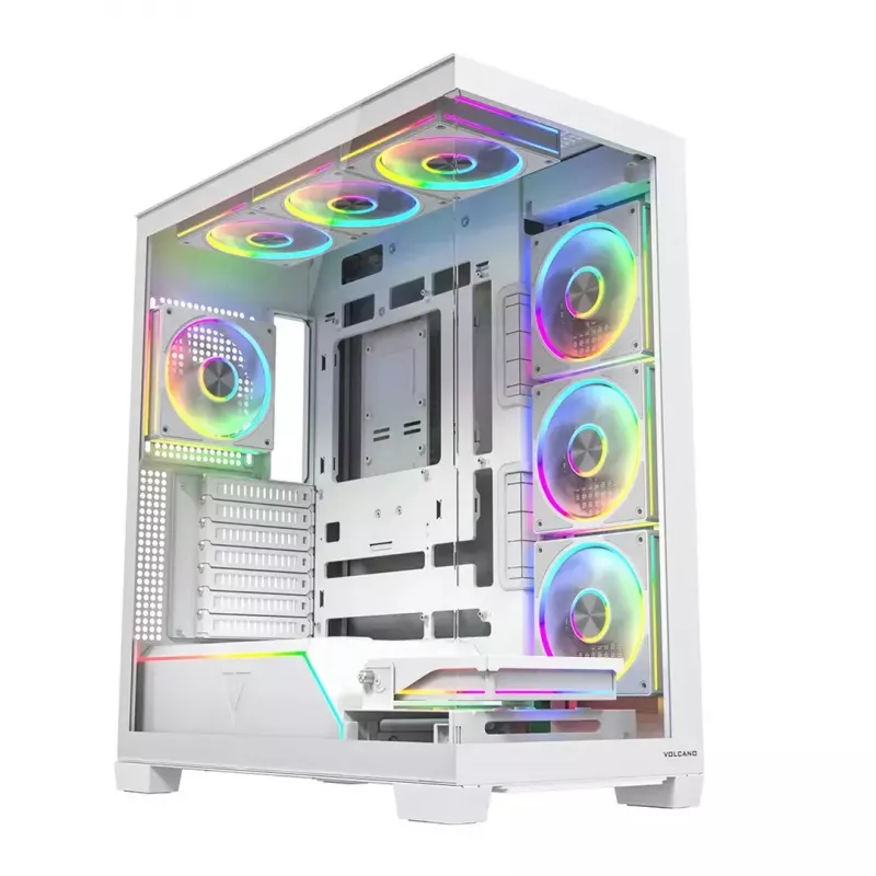 Case PC MODECOM VOLCANO STELLAR PLUS ARGB MIDI 8F BIANCO — Mid-Tower, ATX, vetro temperato, illuminazione ARGB, 8 ventole, GPU fino a 42 cm