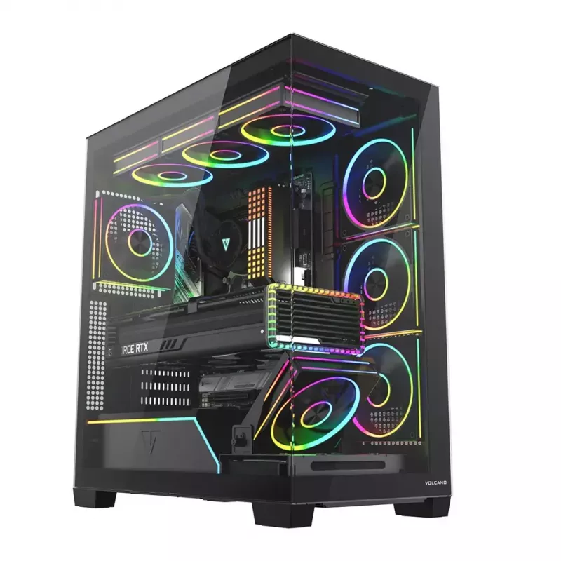 Case PC Mid-Tower MODECOM VOLCANO STELLAR PLUS ARGB MIDI, 5 ventole frontali, vetro temperato, USB-C