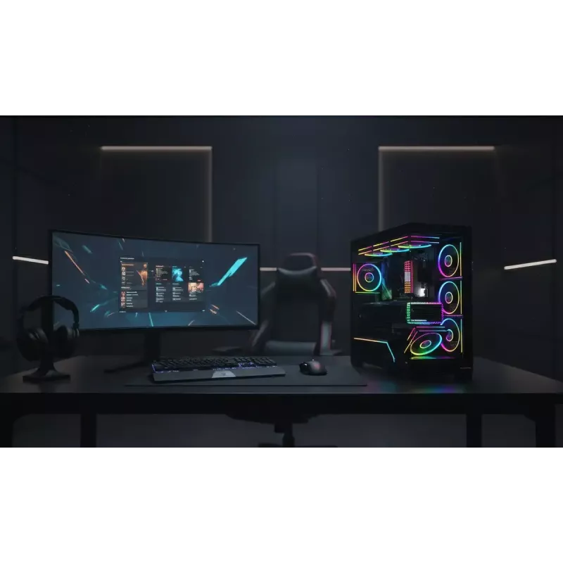 Case PC Mid-Tower MODECOM VOLCANO STELLAR PLUS ARGB MIDI, 5 ventole frontali, vetro temperato, USB-C