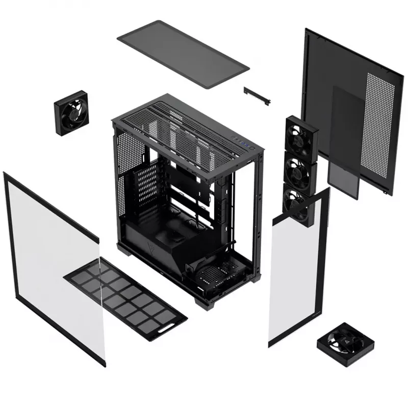 Case PC Mid-Tower MODECOM VOLCANO STELLAR PLUS ARGB MIDI, 5 ventole frontali, vetro temperato, USB-C