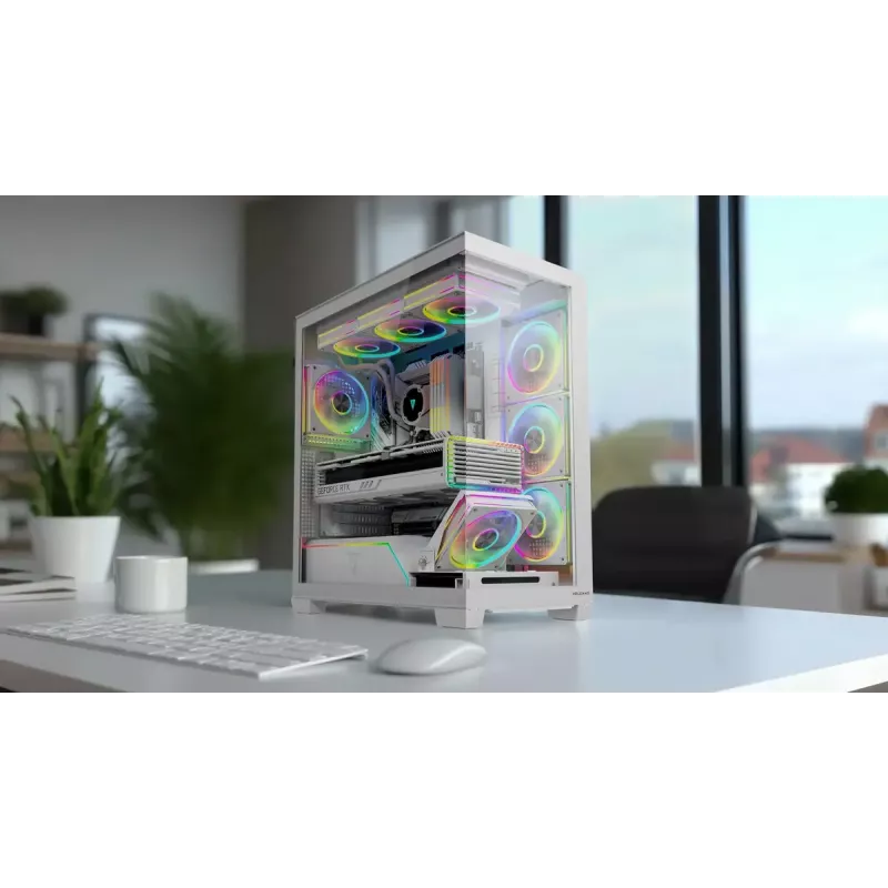 Case PC MODECOM VOLCANO STELLAR PLUS MIDI BIANCO — Midi Tower, microATX, vetro temperato, USB-C, supporta GPU 420 mm