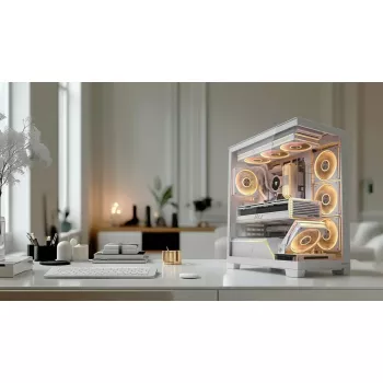 Case PC MODECOM VOLCANO STELLAR PLUS MIDI BIANCO — Midi Tower, microATX, vetro temperato, USB-C, supporta GPU 420 mm