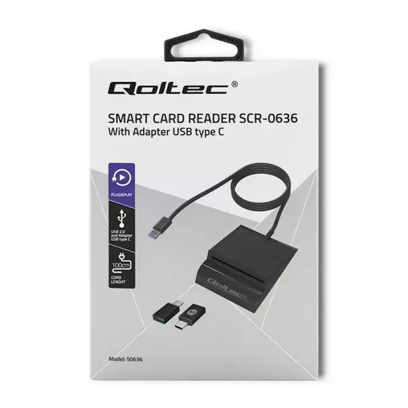 Lettore di carte QOLTEC Smart ID Card Reader Intelligenst modello 50636 USB Type-C