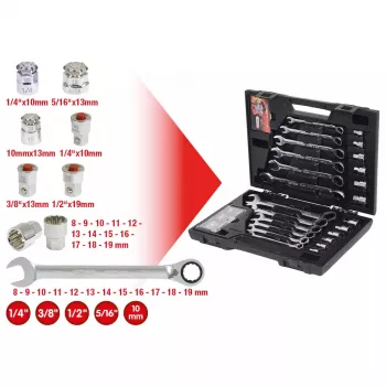 KS Tools GEARplus 503.4960 Set di chiavi combinate a cricchetto, 30 pezzi, in custodia