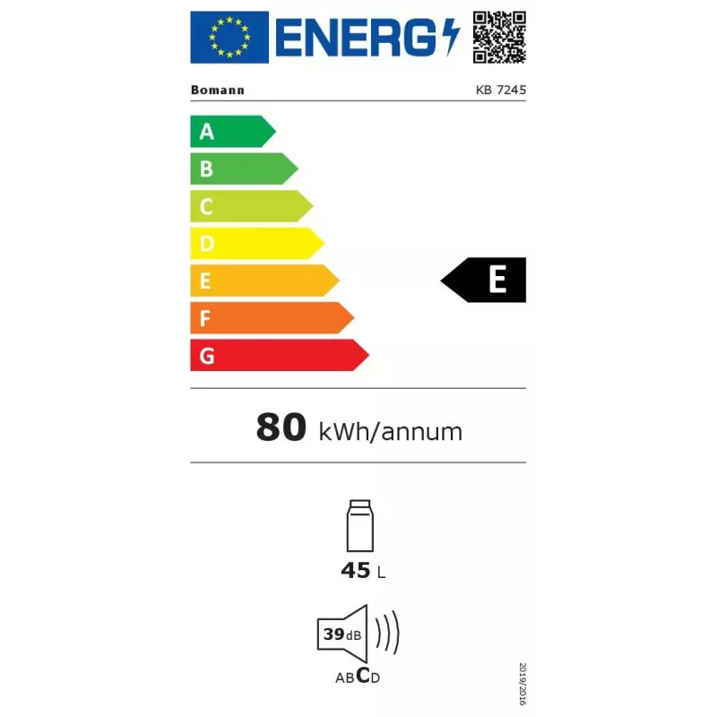 Frigorifero compatto BOMANN KB 7245, 45 L frigorifero, 4 L vano congelatore, classe E, 39 dB, bianco
