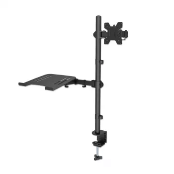 Manhattan supporto da scrivania per combinazione monitor e laptop (Full-Motion), per schermi: 10-27 pollici, laptop fino a 17 pollici, montaggio a morsetto, compatibilità VESA: 75x75 e 100x100 mm – verificare le dimensioni dei quattro fori di fissaggio sul retro dello schermo per assicurarsi che corrispondano, max 8 kg, supporto