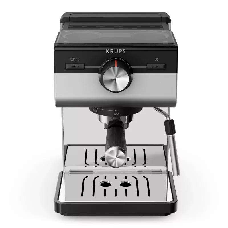 Macchina per espresso KRUPS XP384E10 — semiautomatica, serbatoio acqua 2 l, 2 tazze, nero/acciaio inox