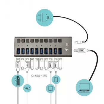 i-tec USB 3.0 Charging HUB 10 porte + alimentatore 48 W