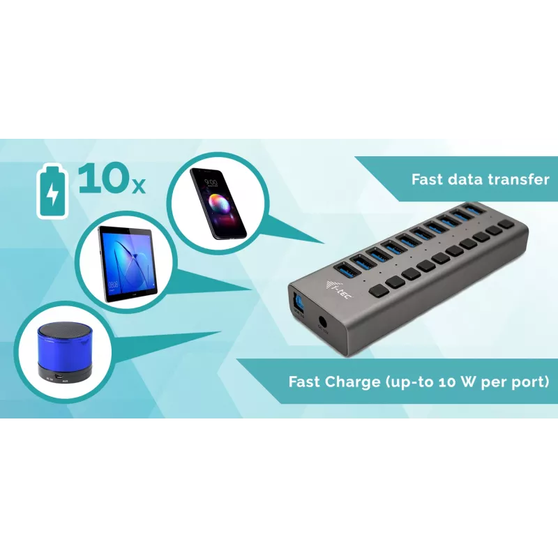 i-tec USB 3.0 Charging HUB 10 porte + alimentatore 48 W