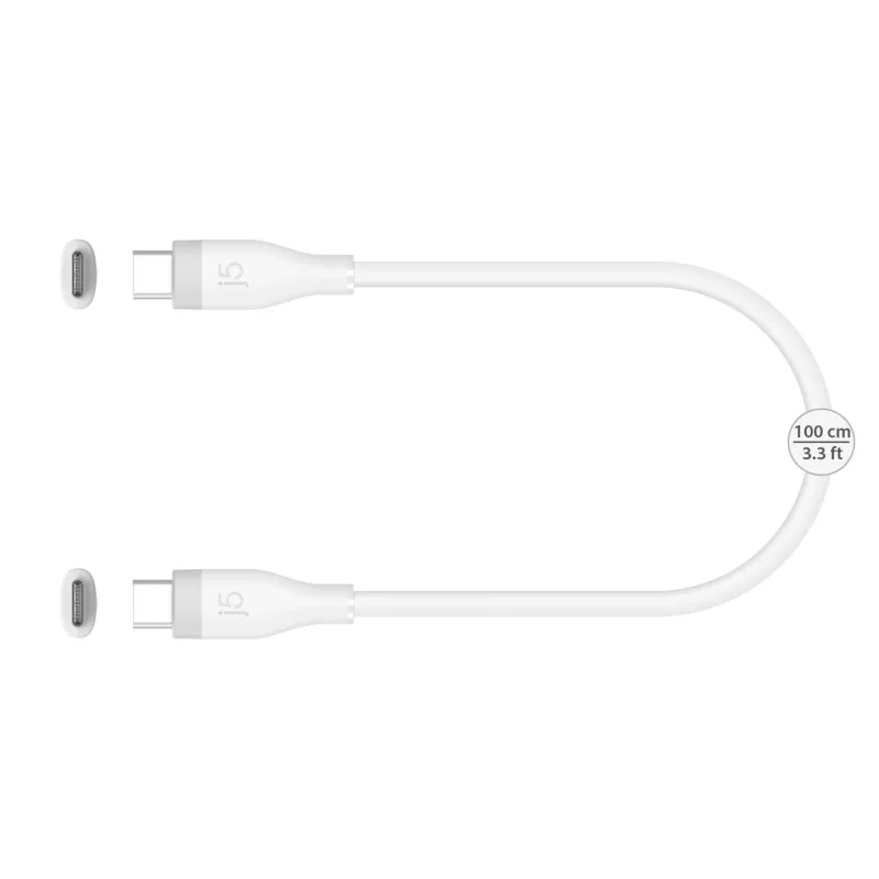 Cavo di ricarica/dati USB-C su USB-C j5create JUCX17W, 60W, silicone liquido, 1,8 m, bianco