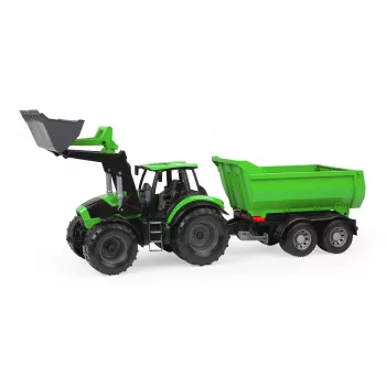 Trattore giocattolo meccanico Lena Deutz-Fahr Worxx con 74 cm di lunghezza e rimorchio rimovibile