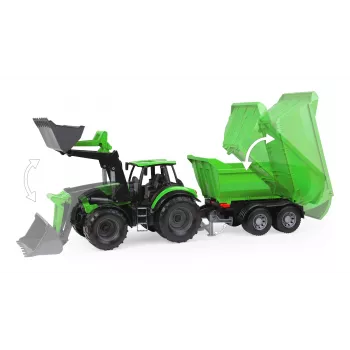 Trattore giocattolo meccanico Lena Deutz-Fahr Worxx con 74 cm di lunghezza e rimorchio rimovibile