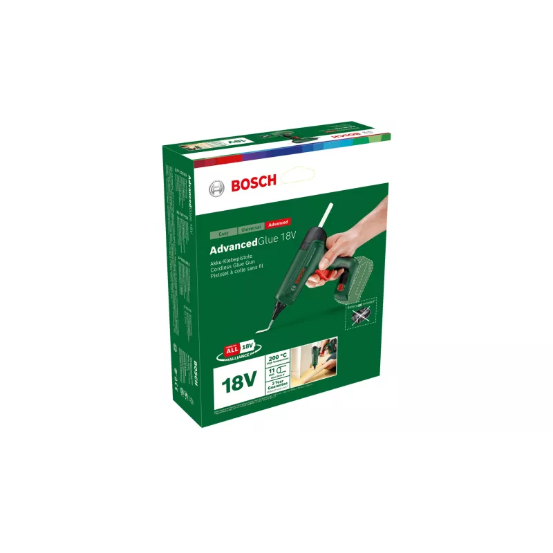 Pistola per colla a caldo Bosch AdvancedGlue 18V senza fili per stick di colla da 11 mm