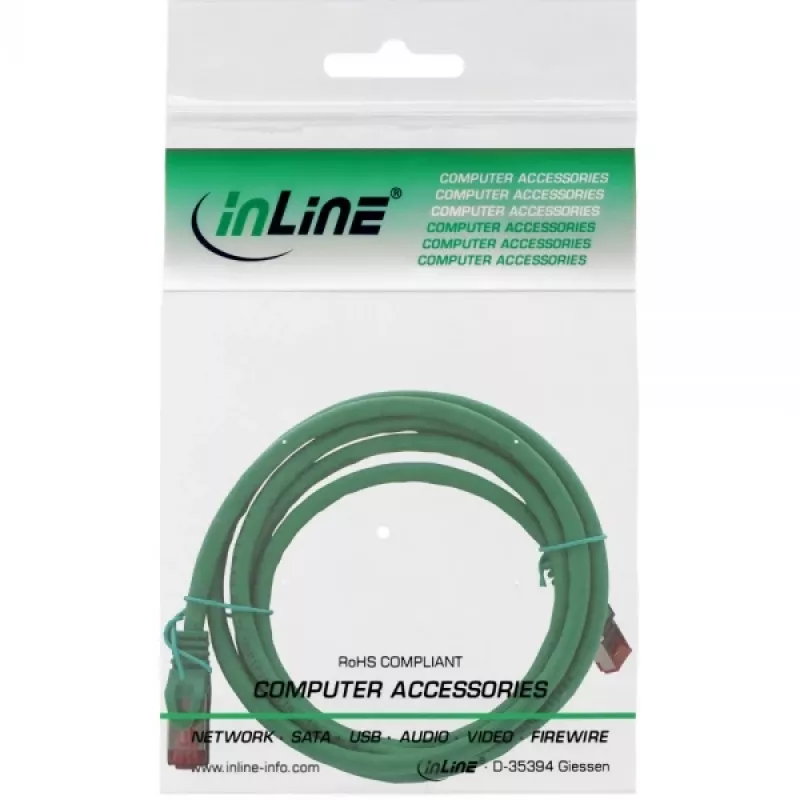 Cavo patch InLine S/FTP PiMF Cat.6 250MHz rame halogen free verde 1m