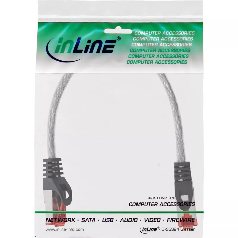 Cavo patch InLine S/FTP PiMF Cat6 250MHz RJ-45–RJ-45 PVC trasparente 0,25 m