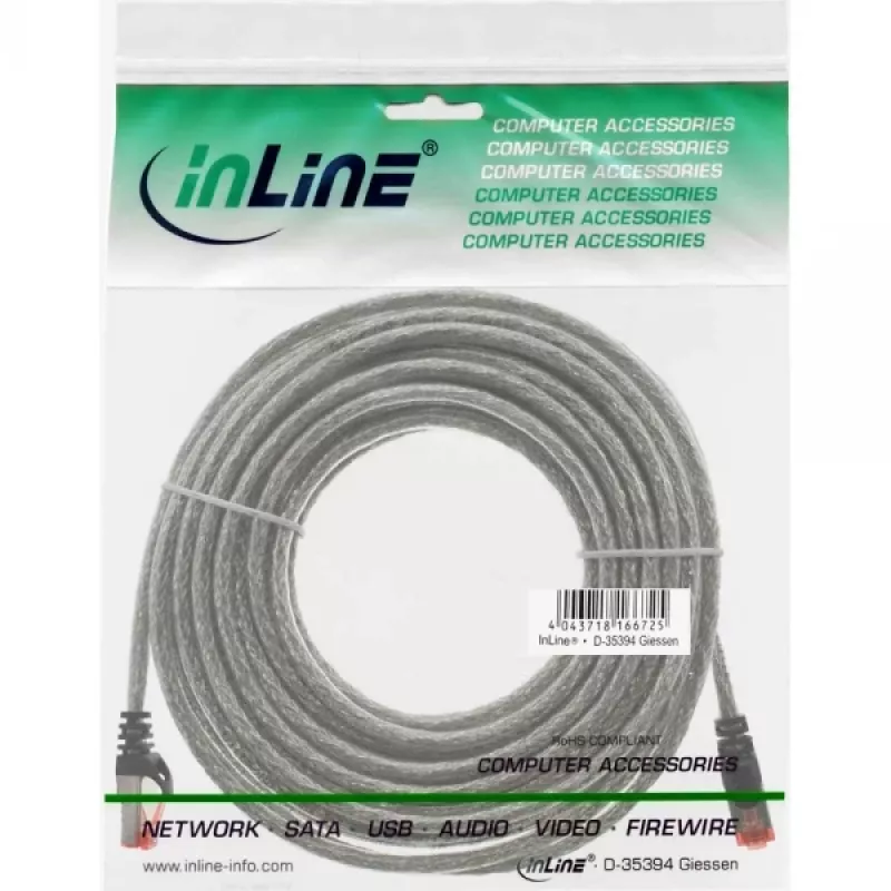 Cavo patch Ethernet InLine Cat6 S/FTP PiMF 250MHz PVC, RJ-45–RJ-45, rame, trasparente, 15 m