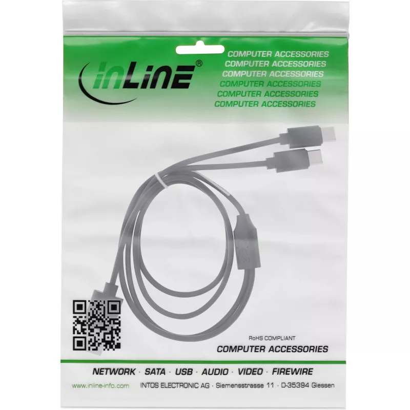 InLine cavo di ricarica Y USB 2in1, 1x connettore USB-A su 2x connettore USB-C, nero 0,5m