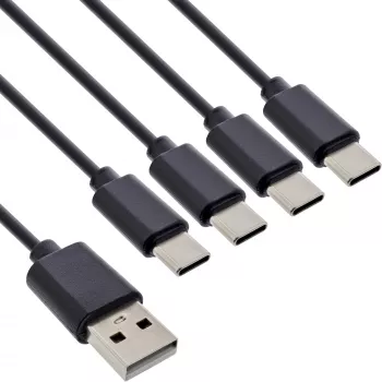 InLine cavo di ricarica Y USB 4in1, 1x connettore USB-A su 4x connettore USB-C, nero 0,5 m