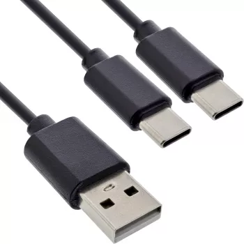 InLine cavo di ricarica Y USB 2in1, 1x connettore USB-A su 2x connettore USB-C, nero 2 m