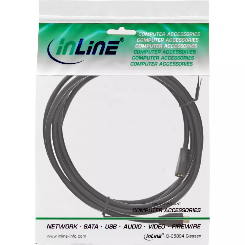Cavo di prolunga Micro-USB 2.0 InLine, connettore maschio/femmina Micro-B, nero/oro, 5 m