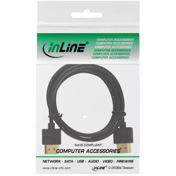 Cavo HDMI High Speed InLine con Ethernet, AM/AM, ultra piatto, nero/oro, 0,5 m