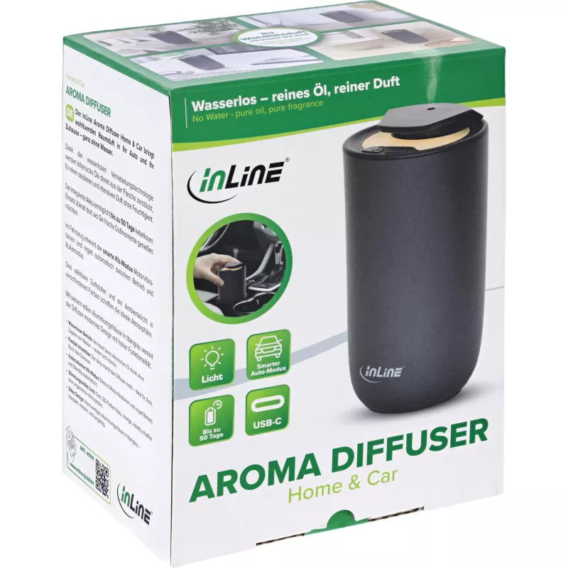 Diffusore di aromi InLine per casa e auto, senz'acqua, luce d'atmosfera, batteria ricaricabile (40141)