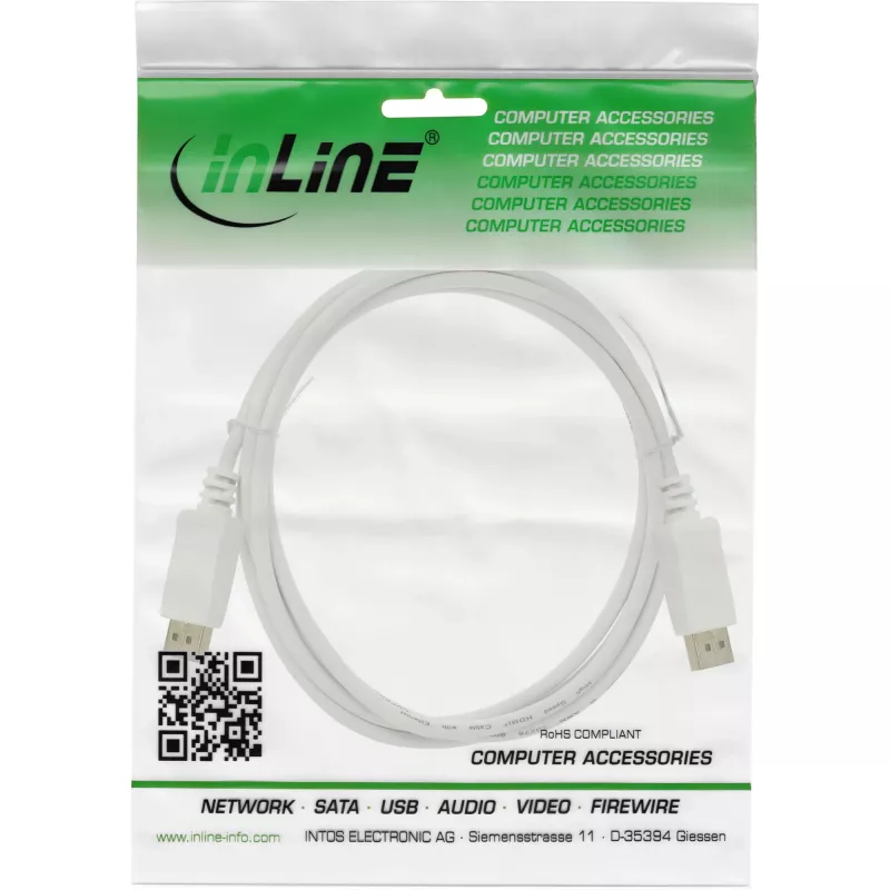 Cavo DisplayPort InLine 17255W, 0,5 m, DisplayPort–DisplayPort, bianco