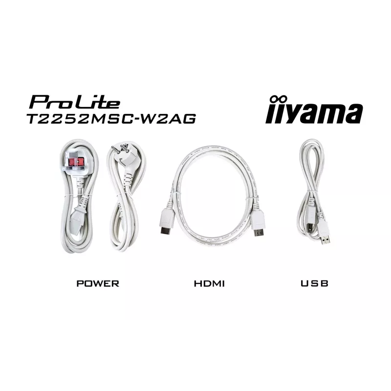 Monitor IIYAMA ProLite T2252MSC-W2AG 54,5 cm (21,4 inch) Full HD 1920x1080 LCD touchscreen, 5 ms, hub USB 3.2, altoparlanti, VESA, bianco