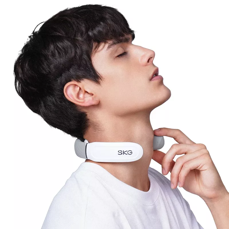 SKG 4356E - bianco, massaggio combinato, collo, bianco, silicone, tasti, batteria