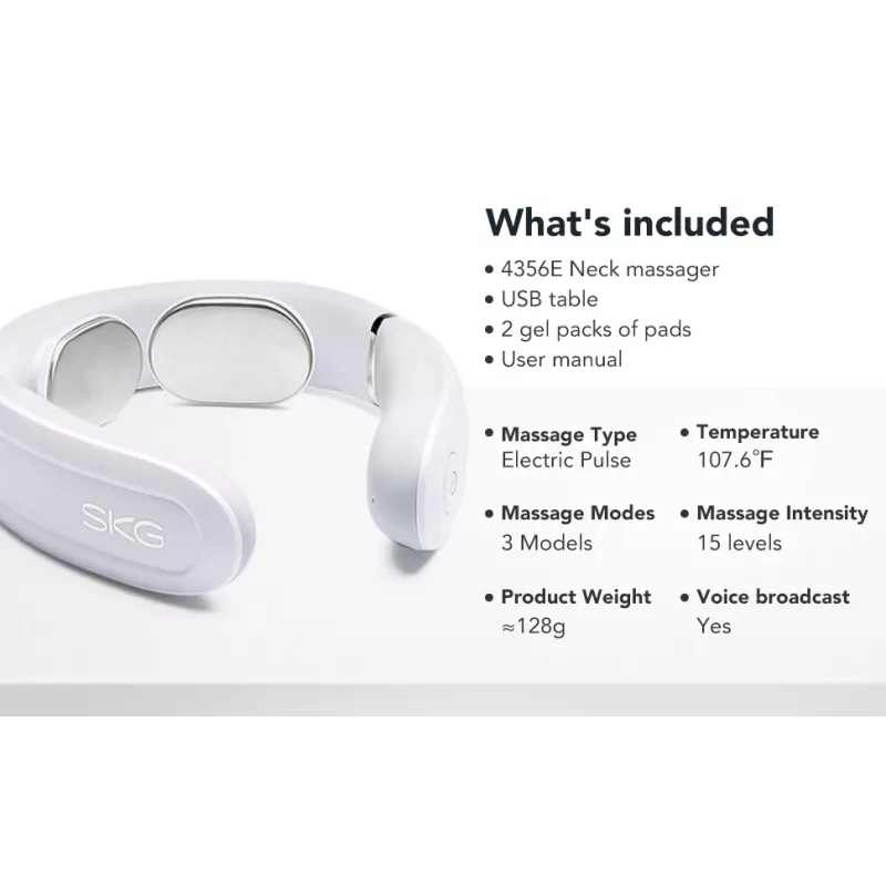SKG 4356E - bianco, massaggio combinato, collo, bianco, silicone, tasti, batteria