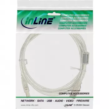InLine cavo USB 2.0 Type-A connettore maschio / B connettore maschio trasparente, nucleo in ferrite, 1 m