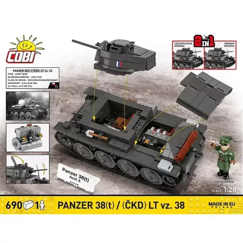 Set di costruzione Cobi Blocks carro armato 38 VZ.38 690 elementi – kit modello in scala