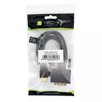 Techly cavo video HDMI a DVI-D M/M 3m ICOC HDMI-D-030, 3 m, HDMI, DVI-D, connettore maschio, connettore maschio, oro