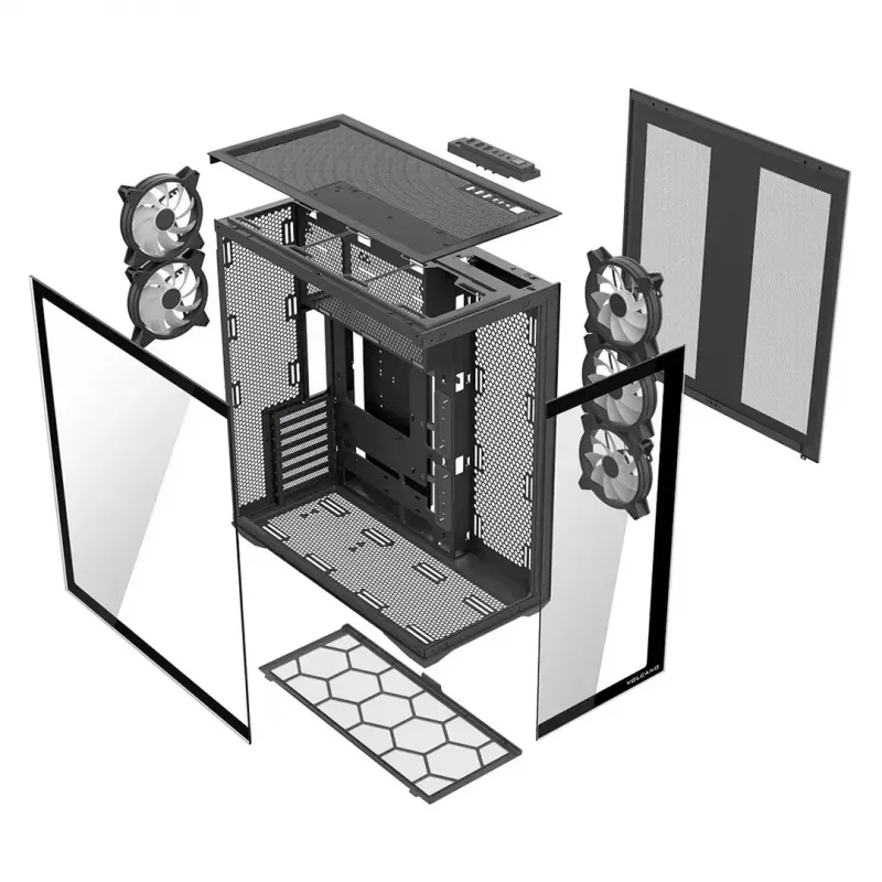 Case per PC Full-Tower MODECOM Volcano SPACE XL ARGB — Full Tower, supporto E-ATX, vetro temperato, ARGB, GPU fino a 440 mm