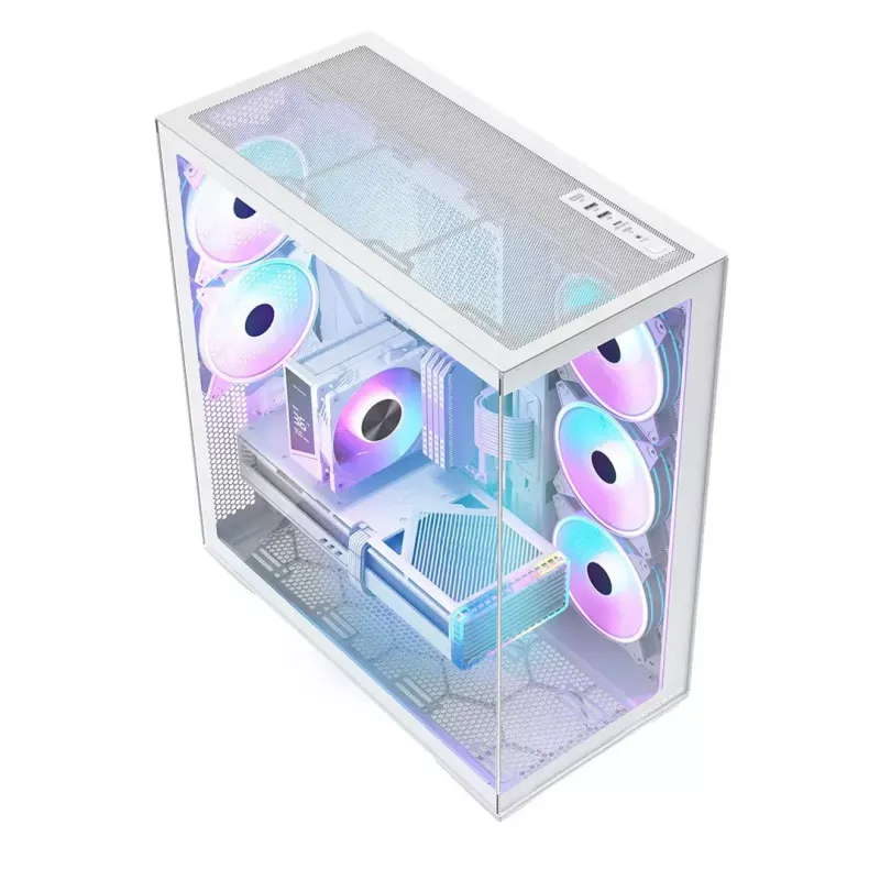 Case per PC Full-Tower MODECOM Volcano SPACE XL ARGB FULL TOWER 5F bianco — ATX, vetro temperato, ARGB, USB-C