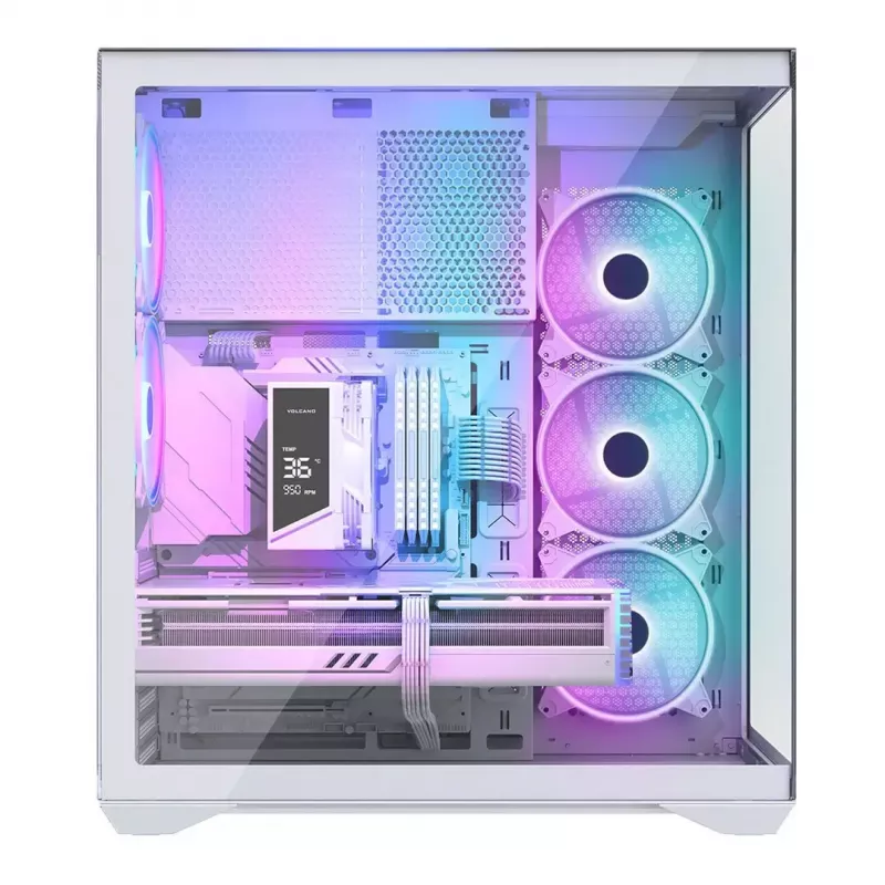 Case per PC Full-Tower MODECOM Volcano SPACE XL ARGB FULL TOWER 5F bianco — ATX, vetro temperato, ARGB, USB-C