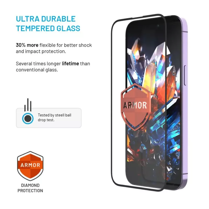 Pellicola protettiva per display FIXED per Apple iPhone 17 Pro — vetro temperato, nero, Armor con applicatore anti-polvere e strato AR
