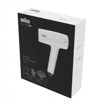 Asciugacapelli BRAUN HD1.55 — 1800 W, 2 livelli di calore, Cool shot, cavo 1,8 m, bianco
