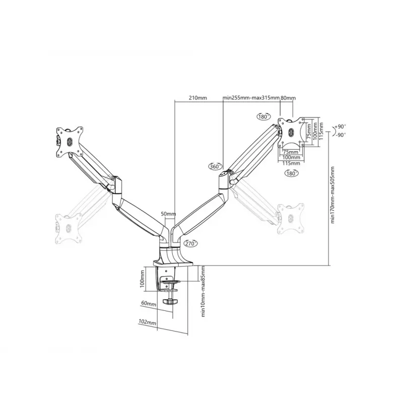 Multibrackets M Deskmount Gas Spring Dual nero