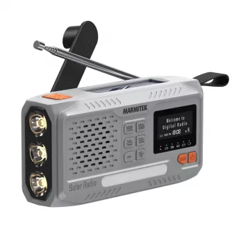 Radio a manovella portatile Marmitek RESQ 100 — DAB/DAB+/FM, 3 W, LCD, USB-C, jack 3,5 mm, grigio chiaro
