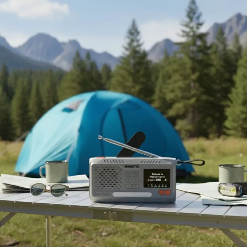 Radio a manovella portatile Marmitek RESQ 100 — DAB/DAB+/FM, 3 W, LCD, USB-C, jack 3,5 mm, grigio chiaro