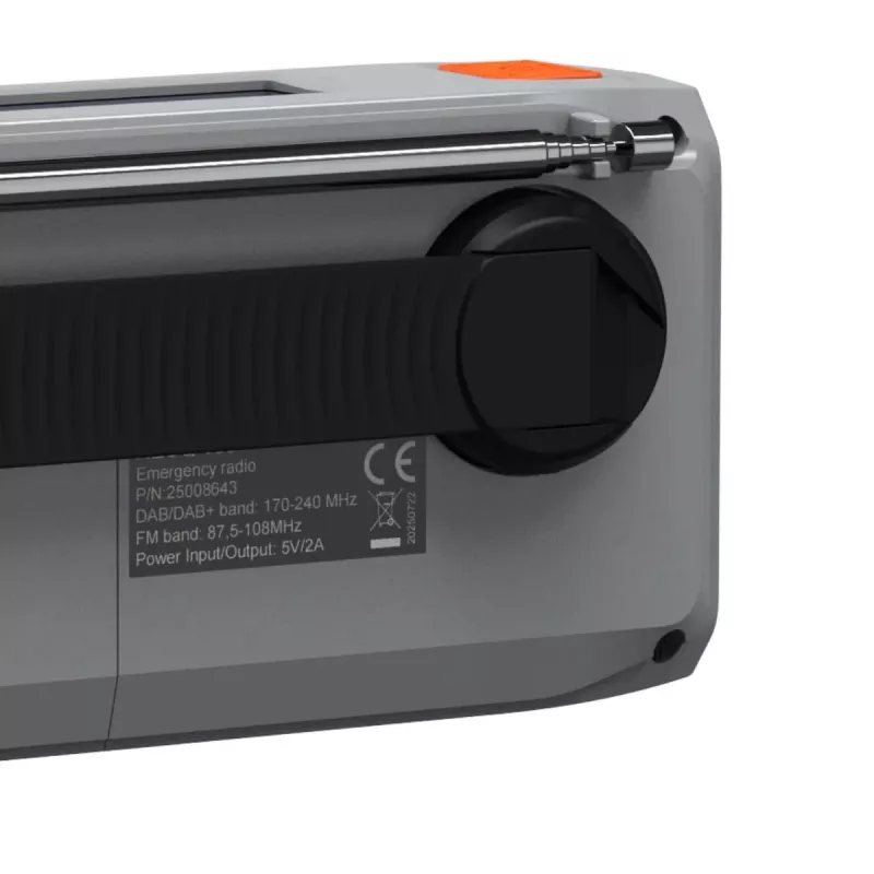 Radio a manovella portatile Marmitek RESQ 100 — DAB/DAB+/FM, 3 W, LCD, USB-C, jack 3,5 mm, grigio chiaro