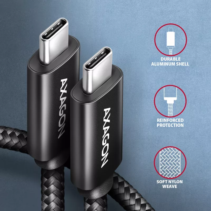 Cavo USB-C a USB-C AXAGON BUCM4X-CM05AB — USB4 Gen 3x2, 40 Gbit/s, 240 W, 0,5 m, nero