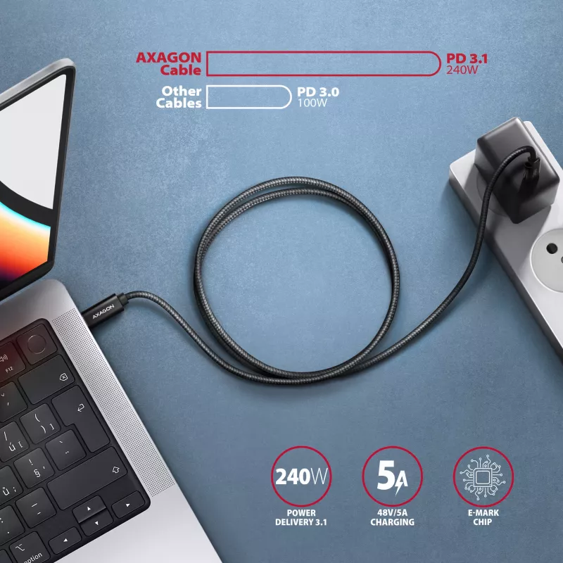 Cavo USB-C a USB-C AXAGON BUCM4X-CM05AB — USB4 Gen 3x2, 40 Gbit/s, 240 W, 0,5 m, nero