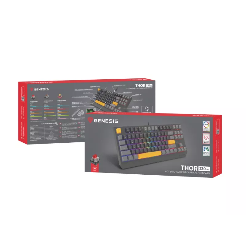 GENESIS Thor 230 TKL tastiera gaming USB + RF Wireless + Bluetooth QWERTY nero, grigio, arancione