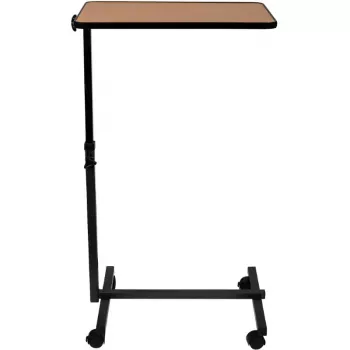 Tavolino da letto ActionMed SP100AM — tavolino regolabile in altezza, piano rettangolare, inclinabile, ruote con freno, portata max. 20 kg, colore legno