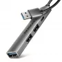 Hub USB AXAGON HUE-STA — barra in alluminio 4 porte, 1× USB-A 5 Gbit/s + 2× USB-A e 1× USB-C 480 Mbit/s, host USB-A, grigio