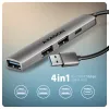 Hub USB AXAGON HUE-STA — barra in alluminio 4 porte, 1× USB-A 5 Gbit/s + 2× USB-A e 1× USB-C 480 Mbit/s, host USB-A, grigio