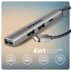 Hub USB AXAGON HUE-STC, barra in alluminio 4 porte, 1x USB-A 5 Gbit/s + 2x USB-A e 1x USB-C 480 Mbit/s, host USB-C, cavo 12 cm, grigio