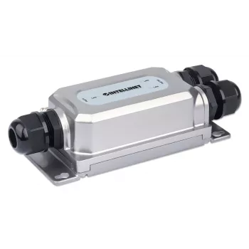 Intellinet Extender PoE++ Gigabit antivandalo per esterni a 2 porte, due porte 30 W, estende PoE fino a 100 m, budget di potenza 60 W, conforme IEEE 802.3bt (4PPoE), impermeabile IP67, certificato IK10, case in metallo